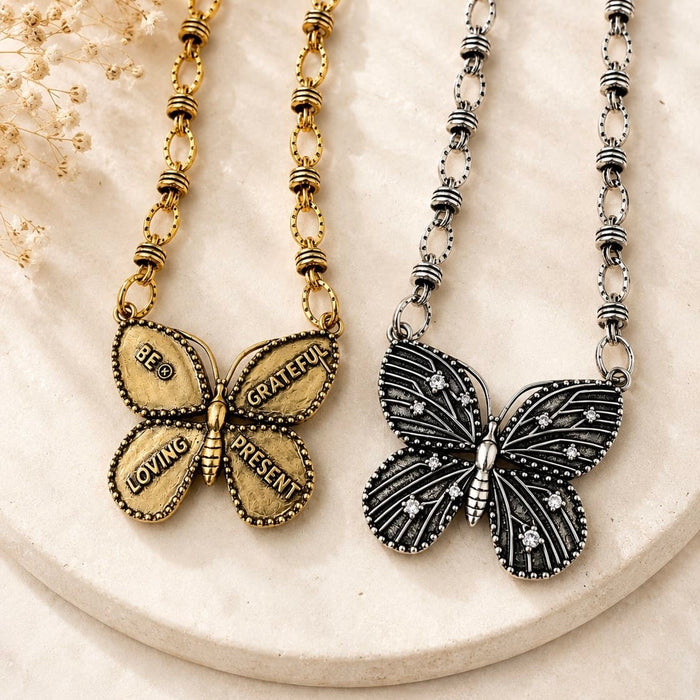 Be Grateful Loving Present Butterfly Chain Necklace