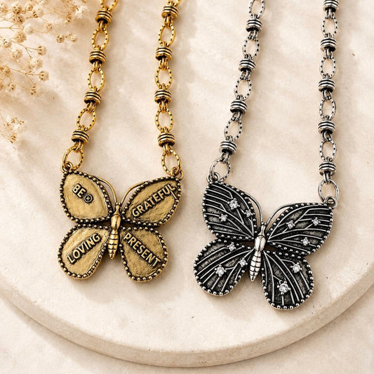 Be Grateful Loving Present Butterfly Chain Necklace