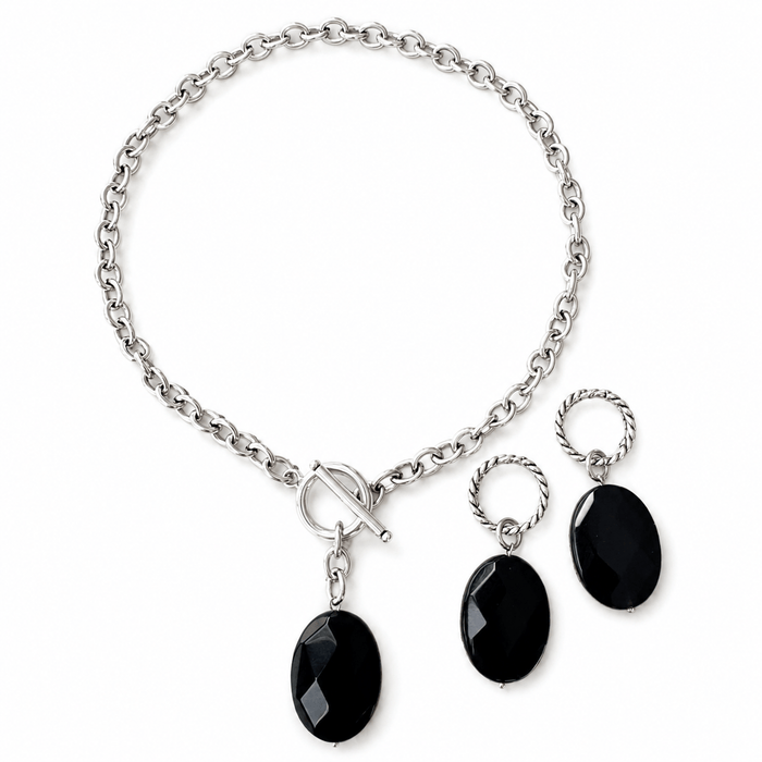 Black Onyx Choker & Huggie Earring Set