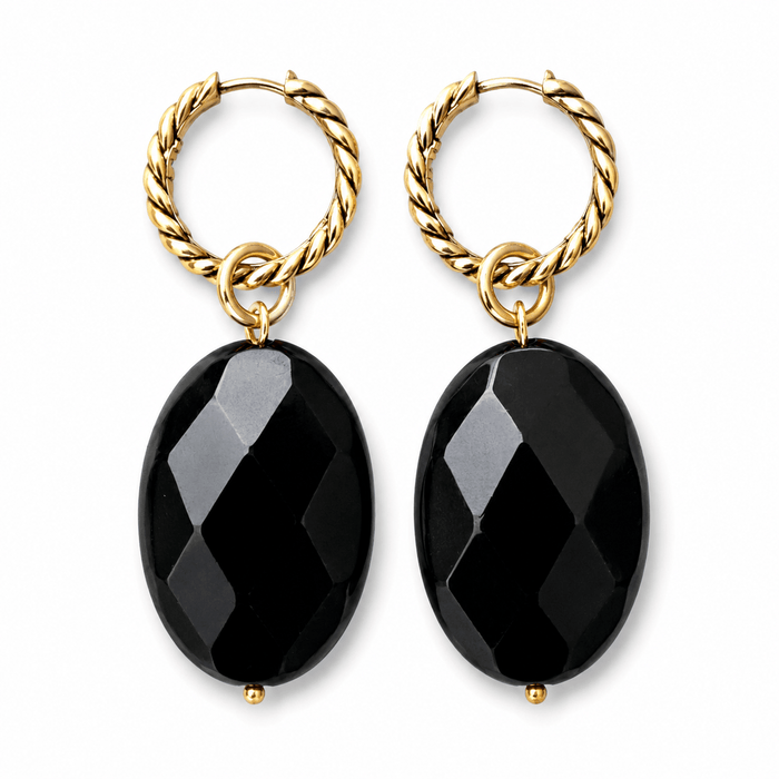 Black Onyx Choker & Huggie Earring Set