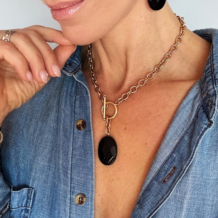 Black Onyx Choker & Huggie Earring Set