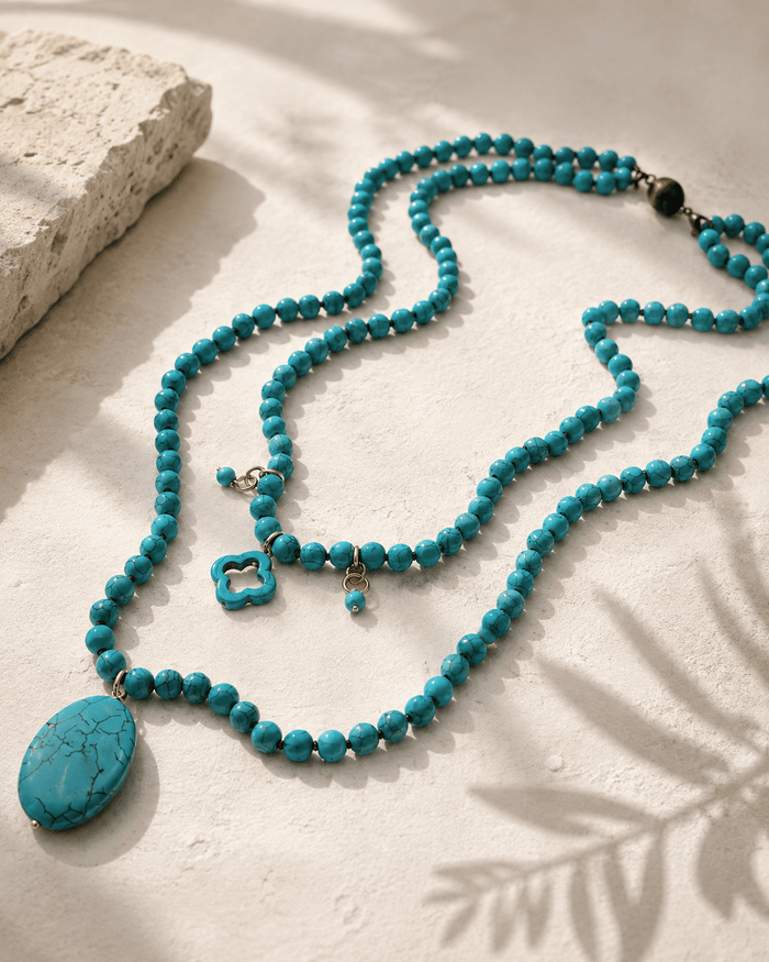 Blue Howlite Long Layering Necklace
