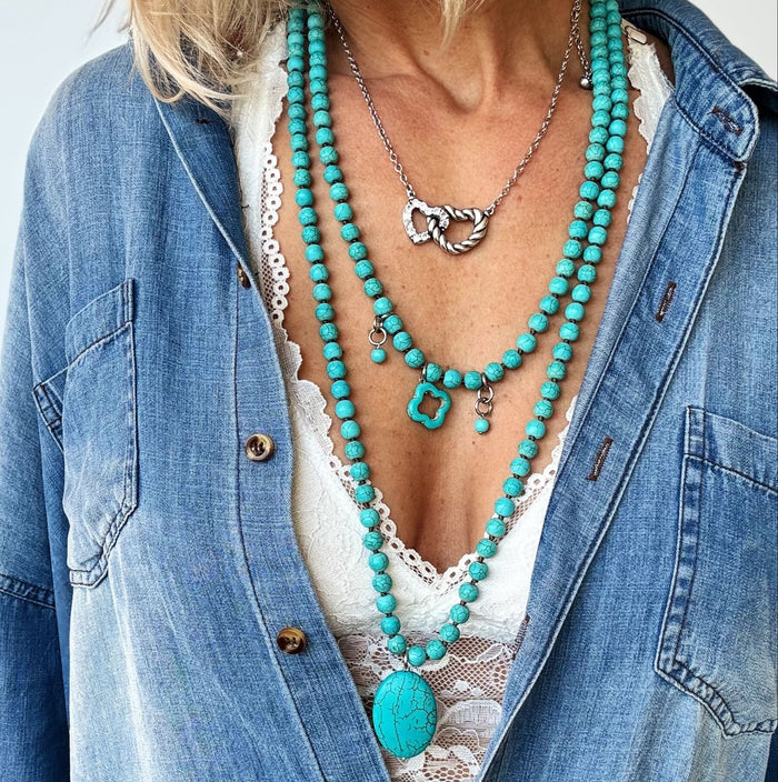 Blue Howlite Long Layering Necklace