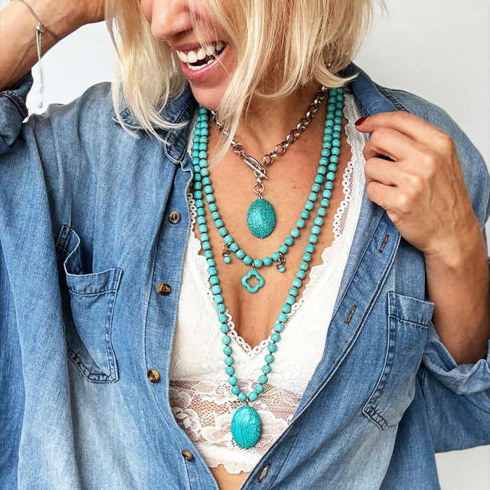 Blue Howlite Long Layering Necklace