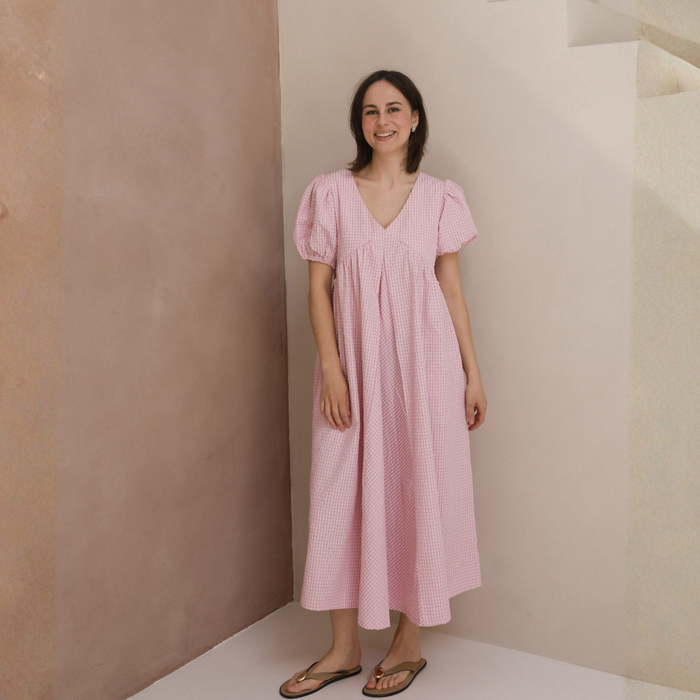 Breastfeeding Balloon Sleeve Dress Pink