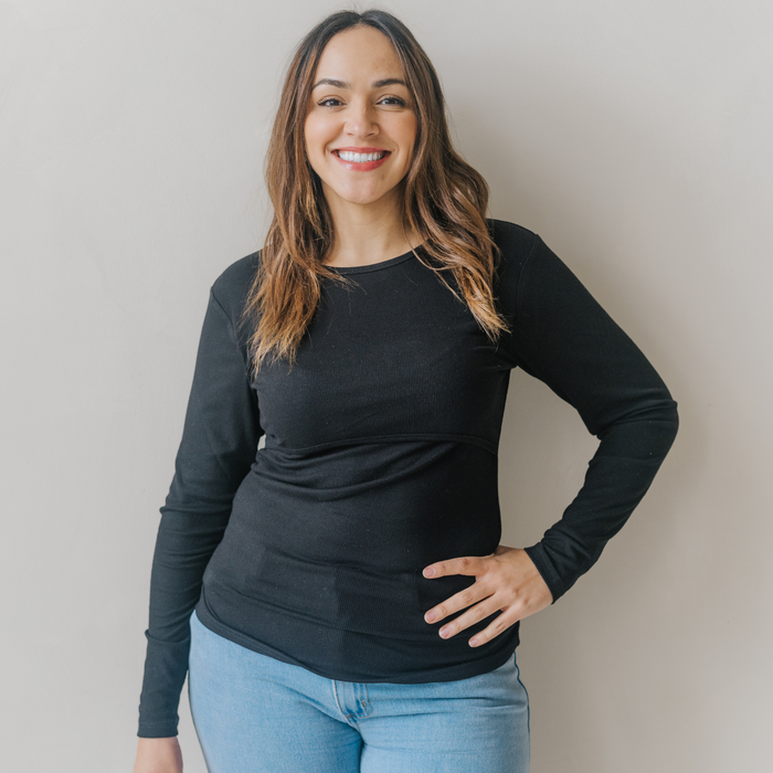Breastfeeding Ribbed Top Black