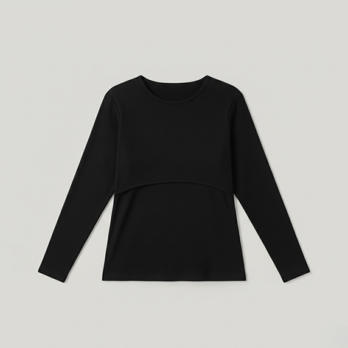 Breastfeeding Ribbed Top Black