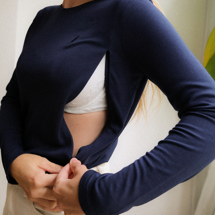 Breastfeeding T-Shirt Long Sleeve Navy Blue