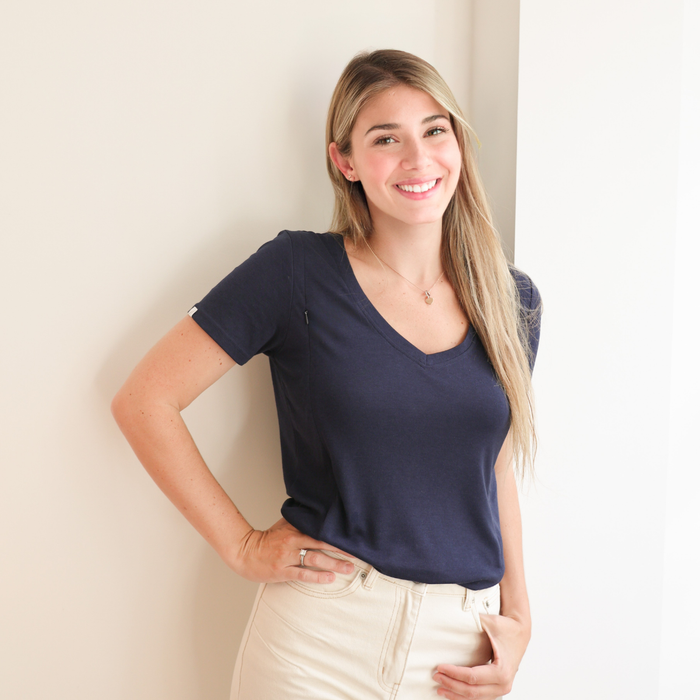 Breastfeeding T-Shirt V-Neck Navy Blue