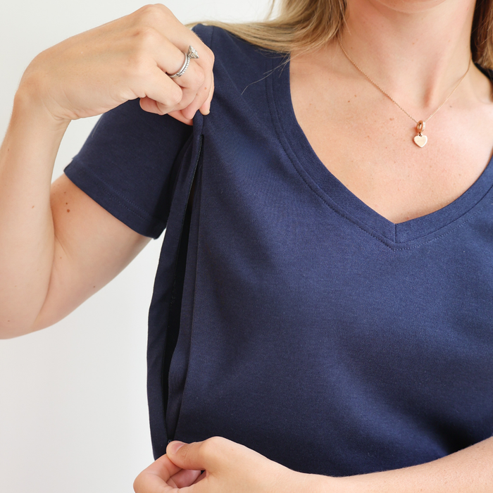 Breastfeeding T-Shirt V-Neck Navy Blue