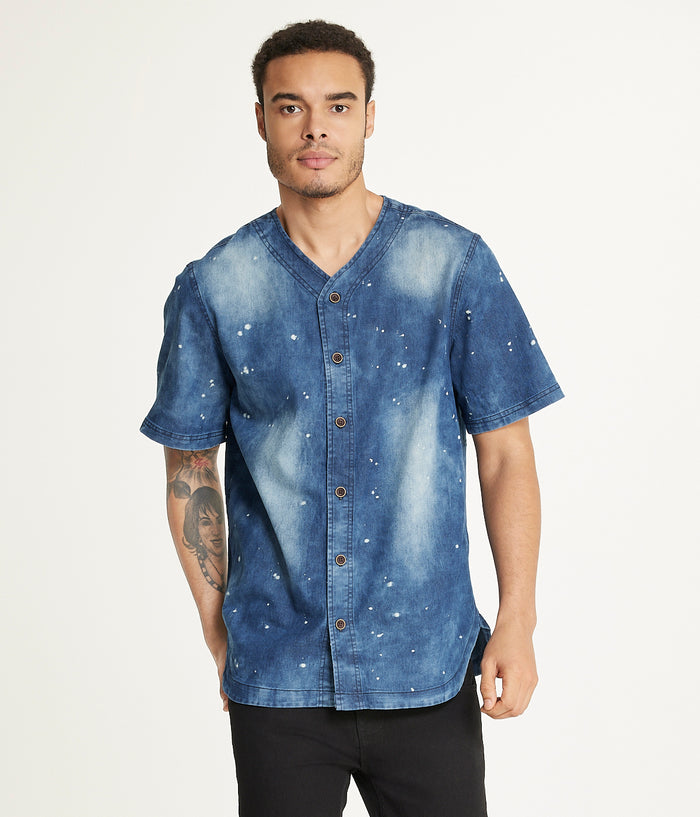 Brooklyn Laundry Men's Baseball Denim Shirt  Denim Bleach