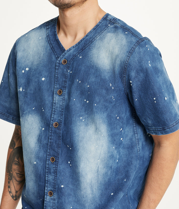 Brooklyn Laundry Men's Baseball Denim Shirt  Denim Bleach