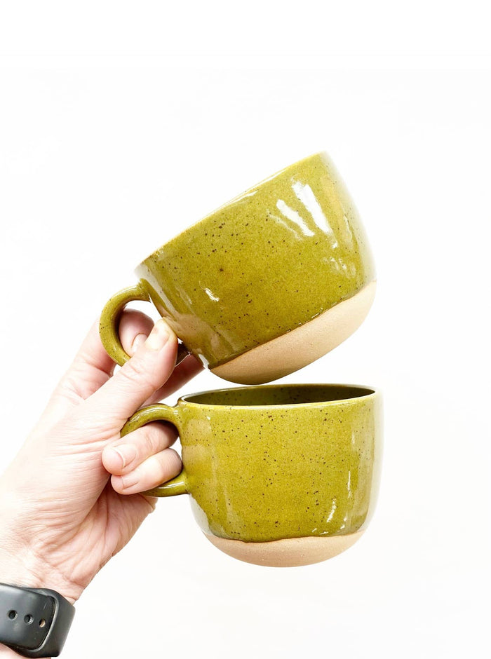 Buff Cappuccino / Coffee / Tea Cup with Olive Speckled Glaze