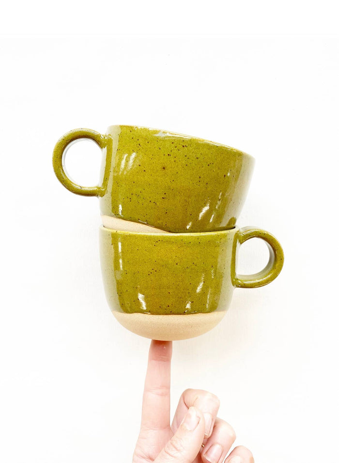 Buff Cappuccino / Coffee / Tea Cup with Olive Speckled Glaze