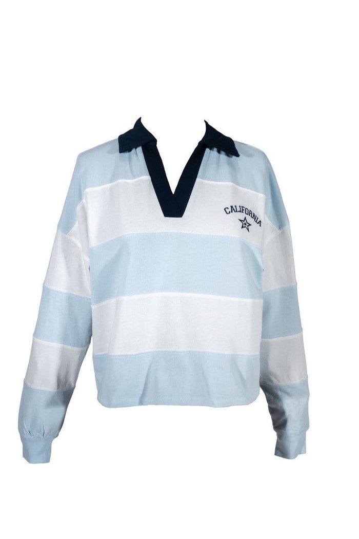 California Striped Graphic Long-Sleeve Polo Top