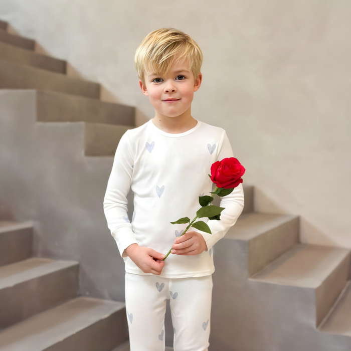 Children's PJ Set Blue Love Ribbed