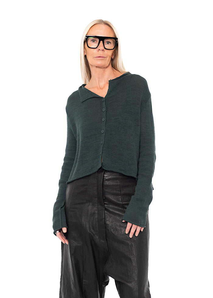 CL CROPPED LINEN-BLEND KNIT CARDIGAN
