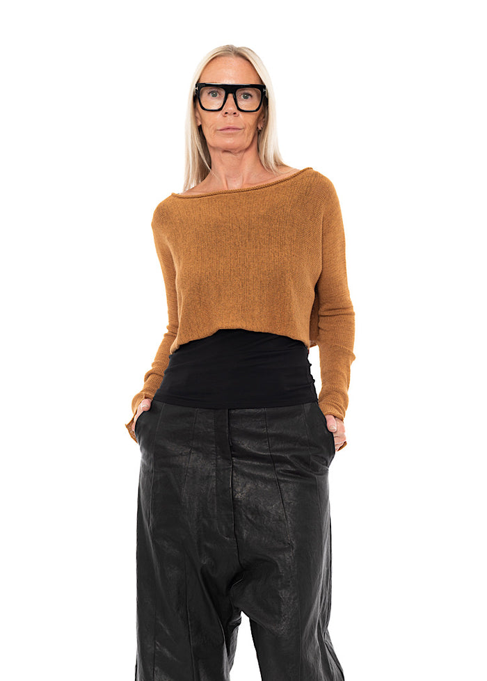 CL CROPPED LINEN-BLEND KNIT PULLOVER