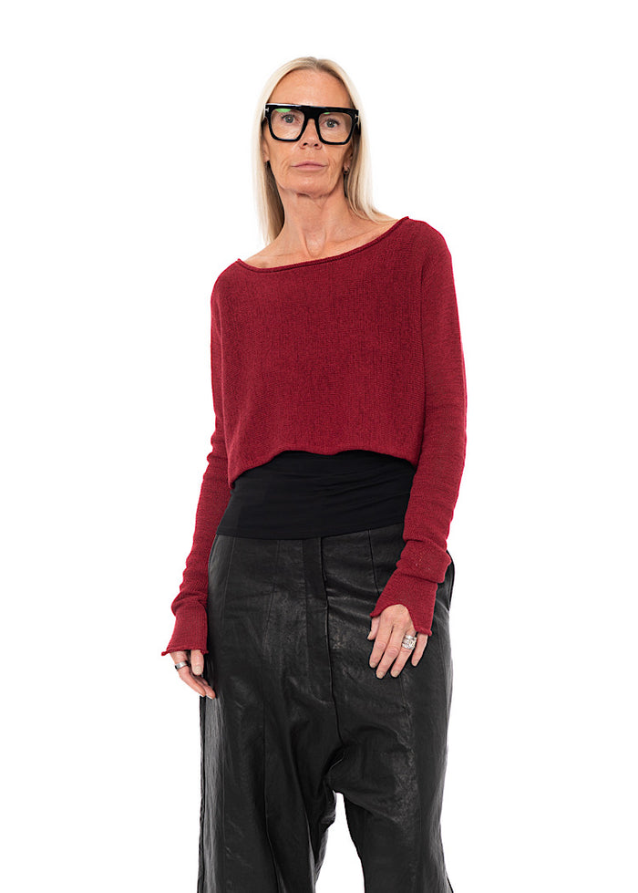 CL CROPPED LINEN-BLEND KNIT PULLOVER