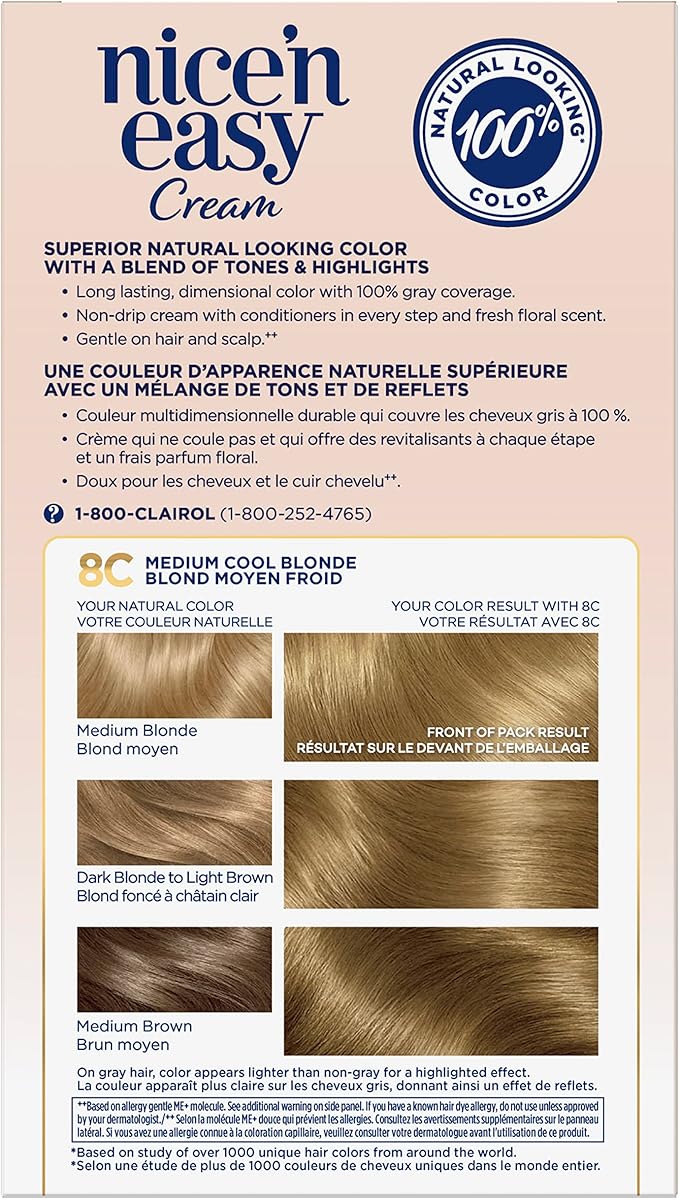 CLAIROL Nice ‘N Easy cream hair Color. Medium cool blonde  8C