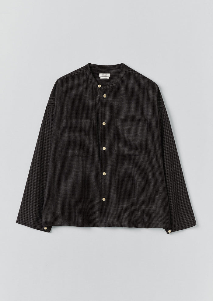 Cotton Cashmere Check Grandad Shirt | Black/Ecru
