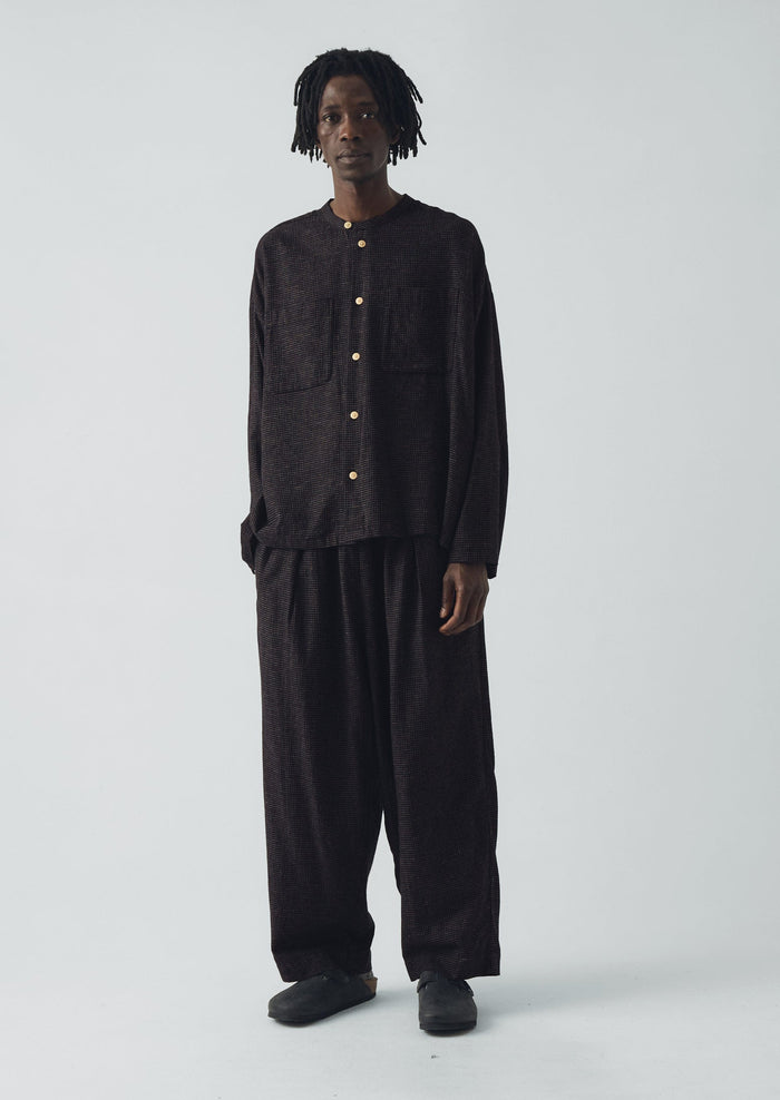 Cotton Cashmere Check Grandad Shirt | Black/Ecru