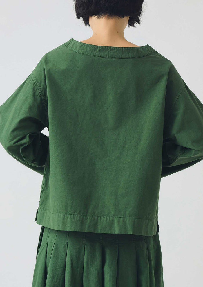 Cotton Linen Poplin Smock Top | Forest Green