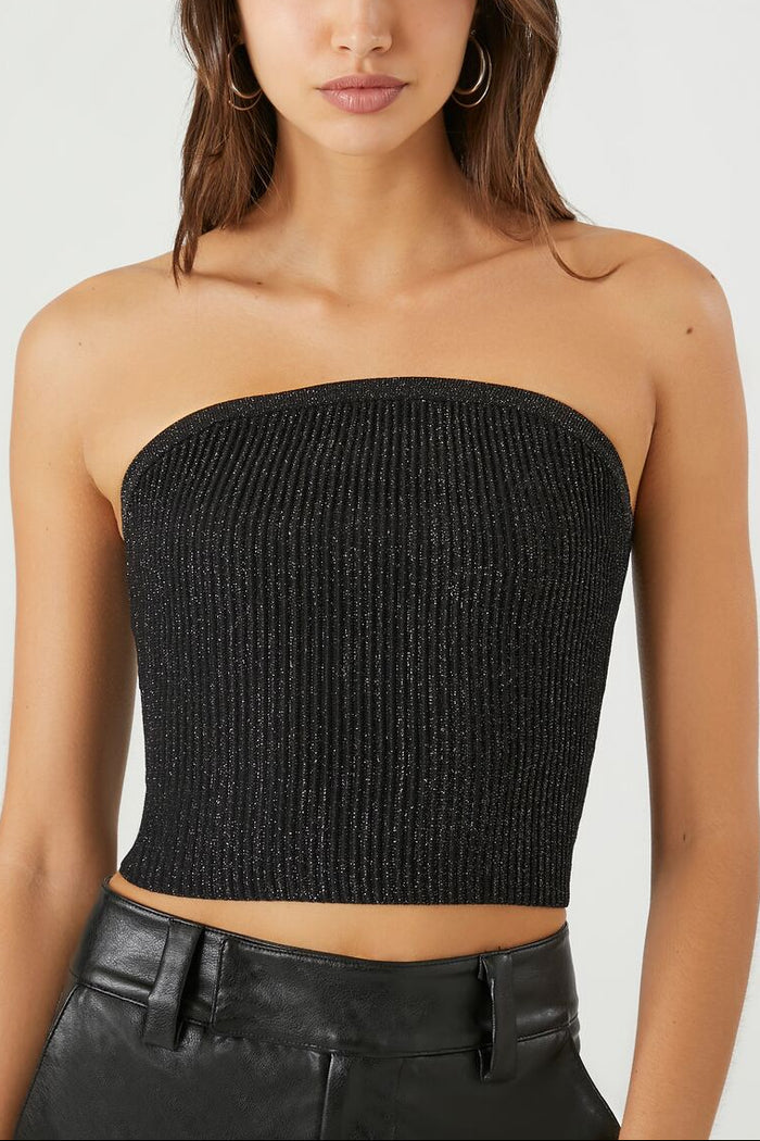 Cropped Sweater-Knit Tube Top