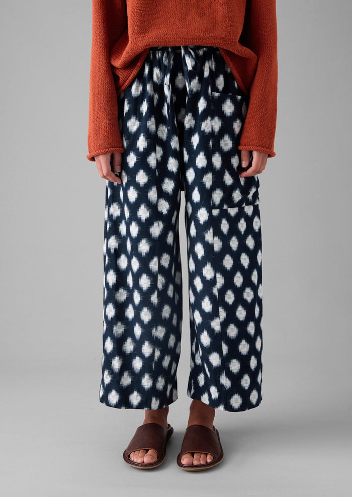 Crosshatch Ikat Pull On Trousers | Indigo Blue