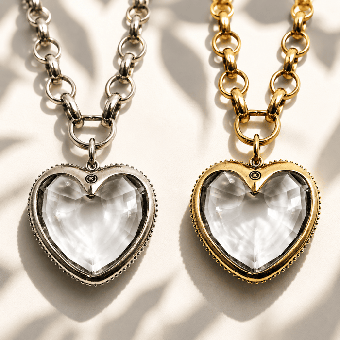 Crystal Heart Chunky Chain Layering Necklace