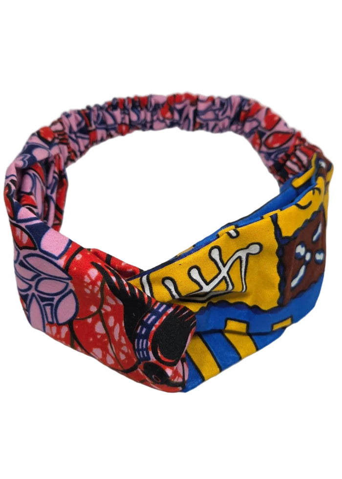 Blue-Yellow/Red-Pink Mix Knot (Medium/Regular Adult Head/22in)