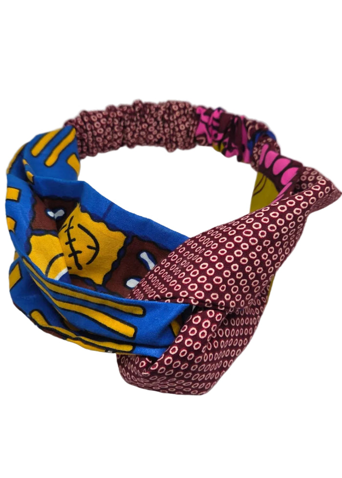 Burgundy/Yellow-Blue Mix Knot (Medium/Regular Adult Head 23in-24in)