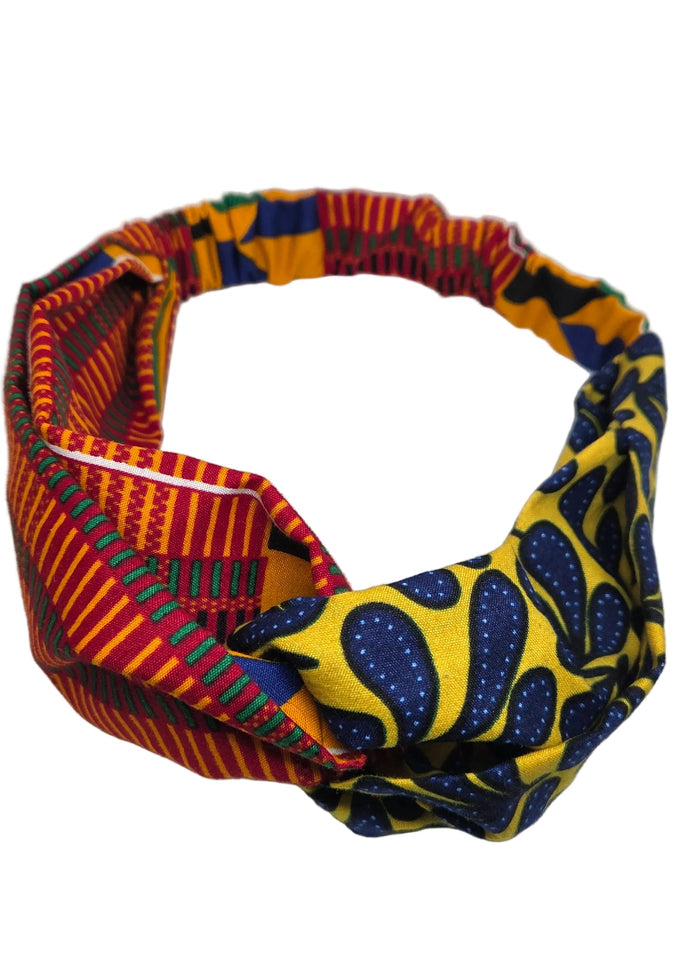 Kente/Yellow-Blue Mix Knot (Medium/Regular Adult Head/25in)
