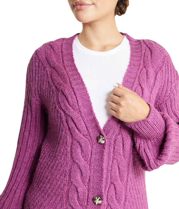 Deep V Cable Cardigan