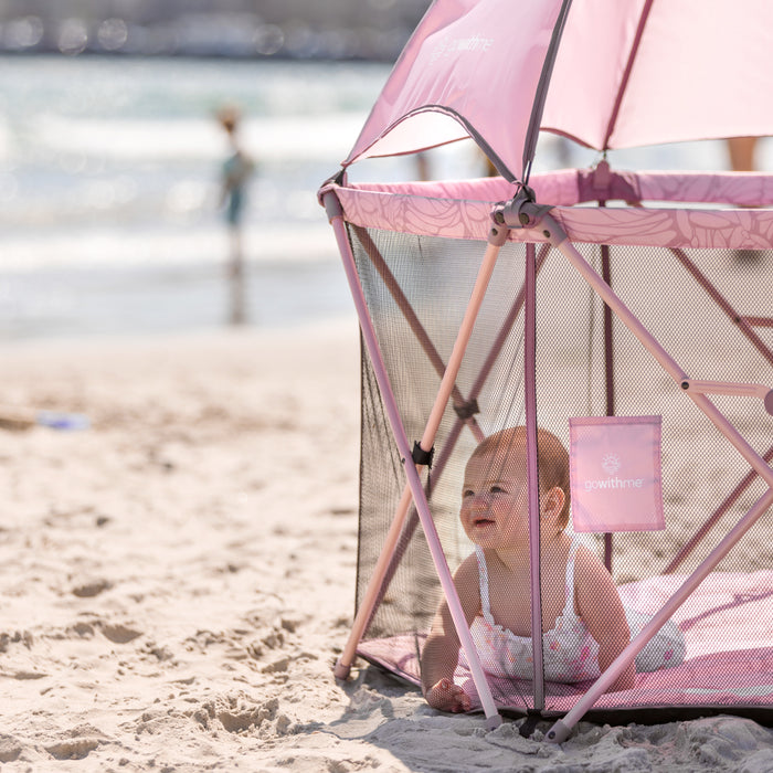 LIMITED EDITION- Go With Me® Eclipse Deluxe Portable Playard with Canopy - Canyon Rose - Baby Delight