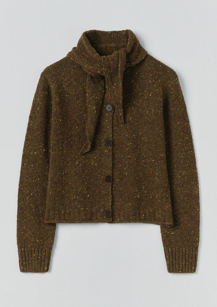 Donegal Merino Neckerchief Cardigan | Darkest Olive