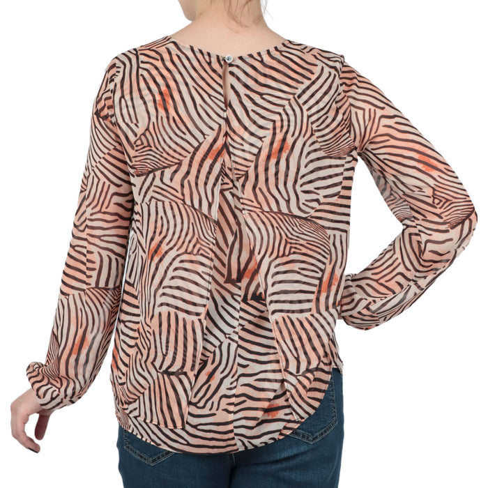 Double Layer Long Sleeve Blouse with Keyhole Back