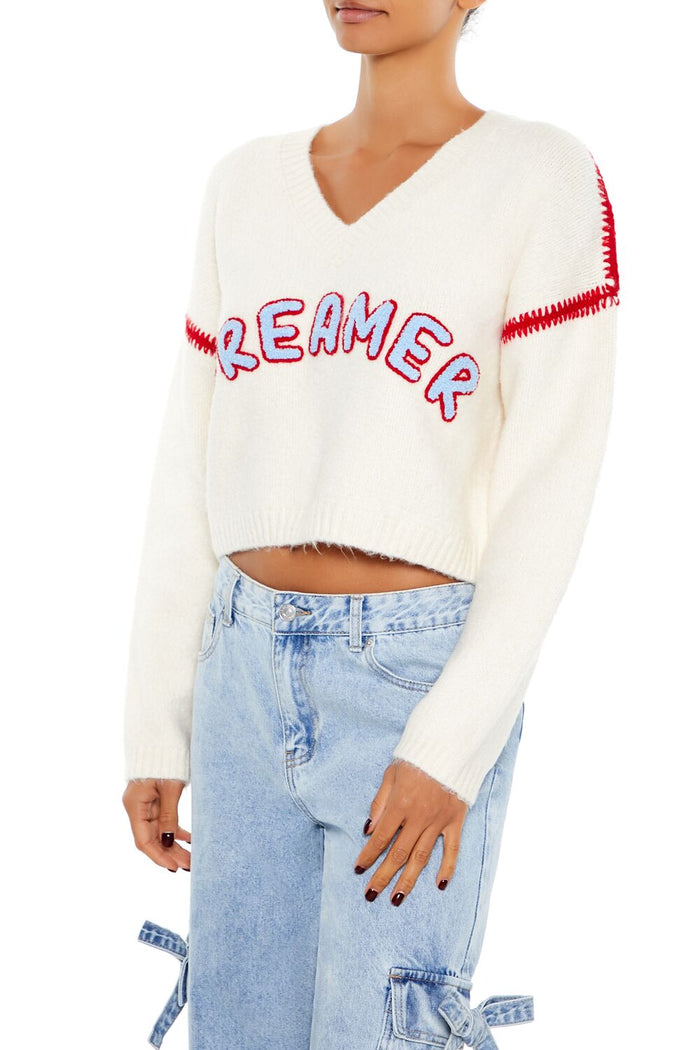 Dreamer Patch Fuzzy Knit Sweater