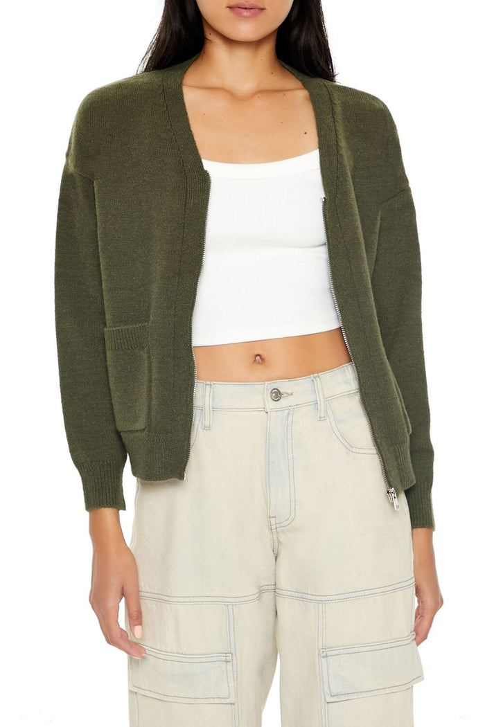 Drop-Sleeve Zip-Up Sweater