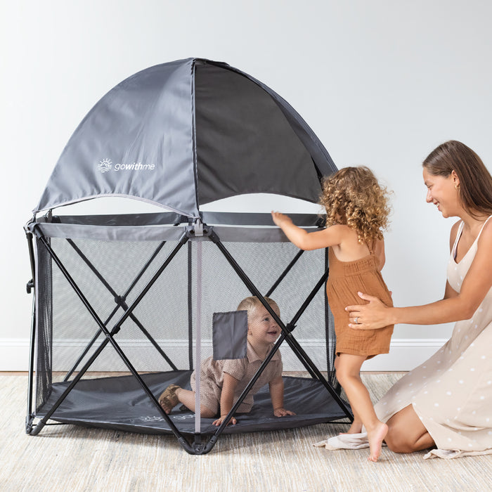 Go With Me® Eclipse Portable Playard with Canopy - Grey - Baby Delight