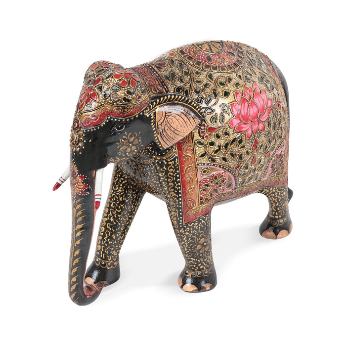 Mughal Glamour - an Artisan Crafted Elephant and Calf Wood Sculpture from India