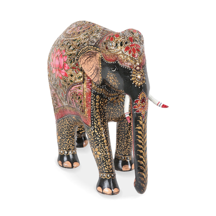 Mughal Glamour - an Artisan Crafted Elephant and Calf Wood Sculpture from India