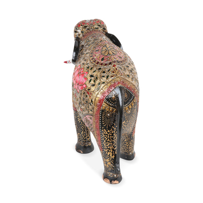 Mughal Glamour - an Artisan Crafted Elephant and Calf Wood Sculpture from India