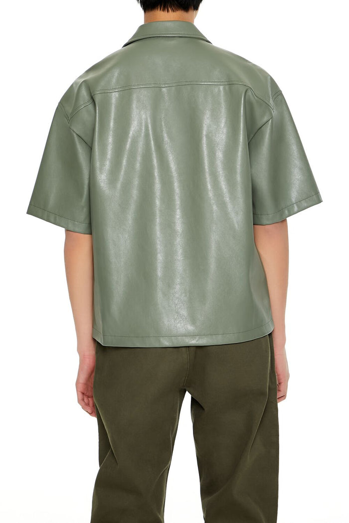 Embroidered Faux Leather Shirt