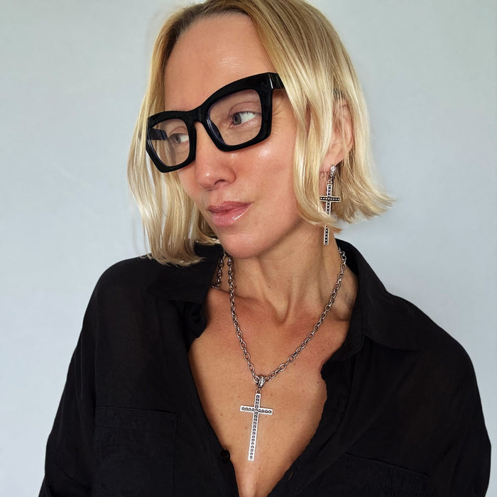 Faith Over Fear Black Cross Adjustable Necklace