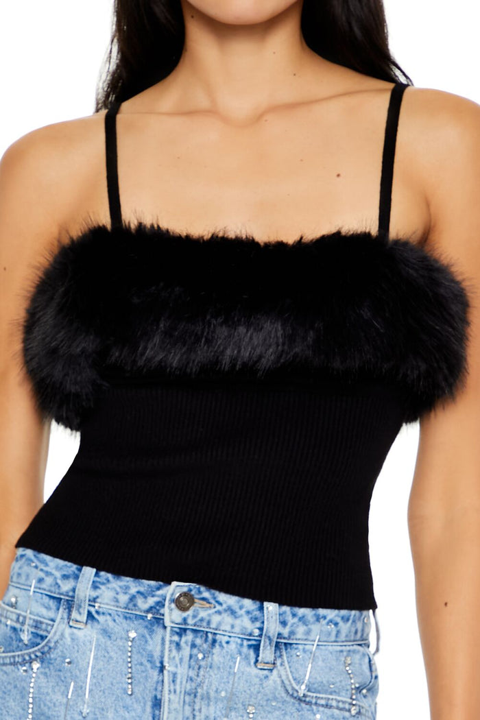 Faux Fur-Trim Sweater-Knit Cami