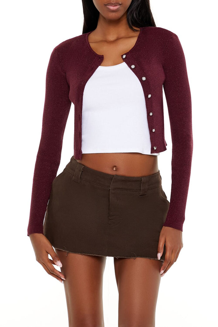 Faux Pearl Glitter Cardigan Sweater