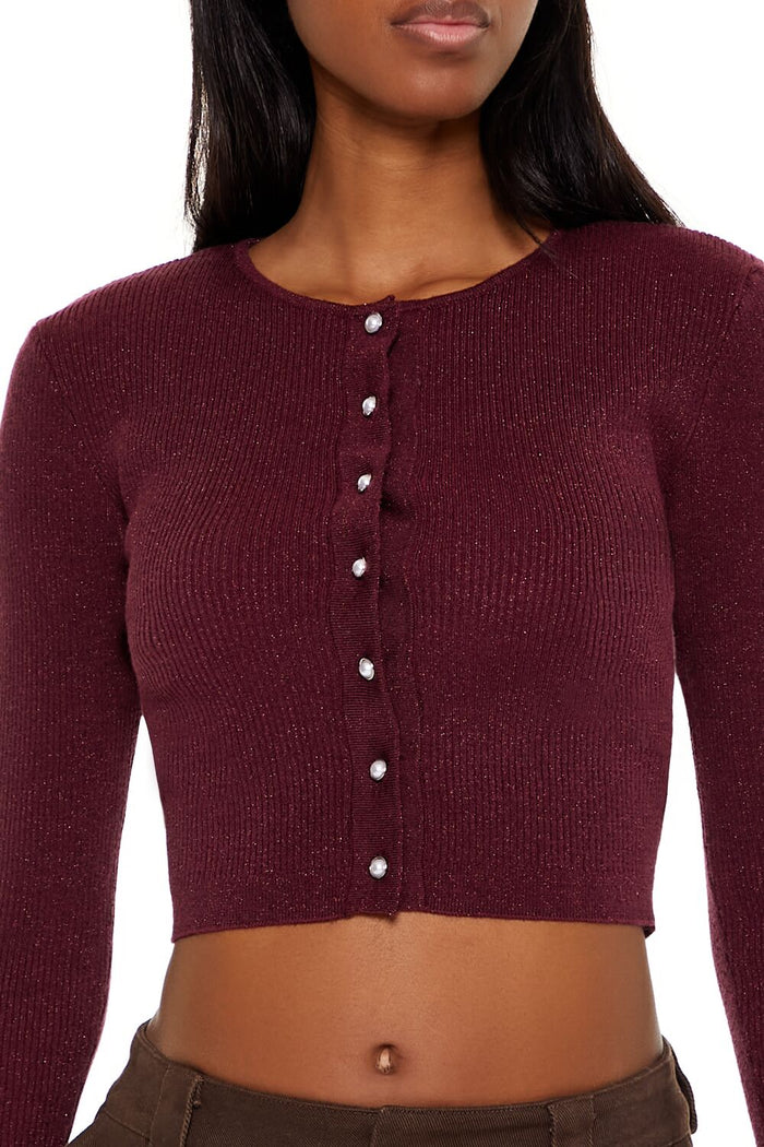 Faux Pearl Glitter Cardigan Sweater