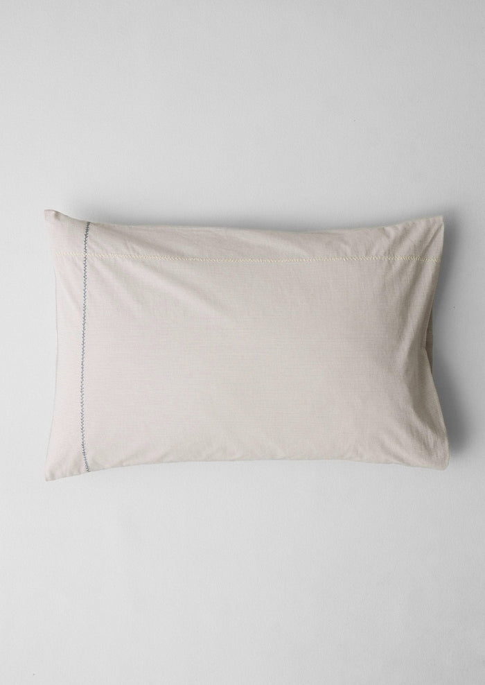 Fine Stripe Cotton Housewife Pillowcase | Ecru/Smoke Blue