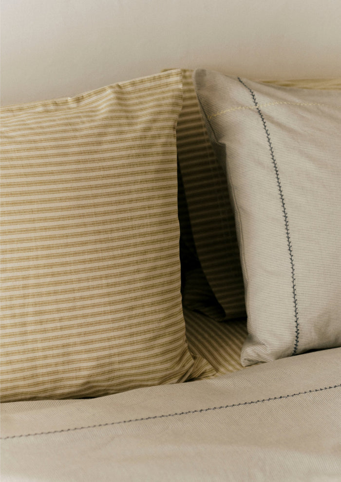 Fine Stripe Cotton Housewife Pillowcase | Ecru/Smoke Blue